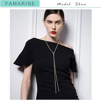 FAMARINE CZ Long Necklace, Rhinestone Bar Y Lariat Necklace Silver Tone for Women Birthday Gift | Amazon (US)