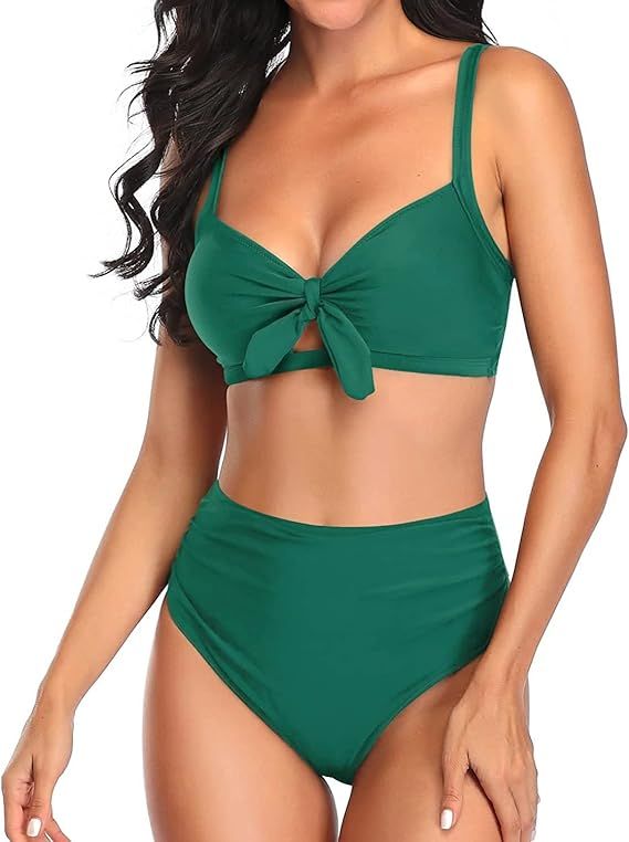 Tempt Me Women Two Piece Swimsuits High Waisted Bikini Set Tummy Control Full Coverage Ruched Tie... | Amazon (US)