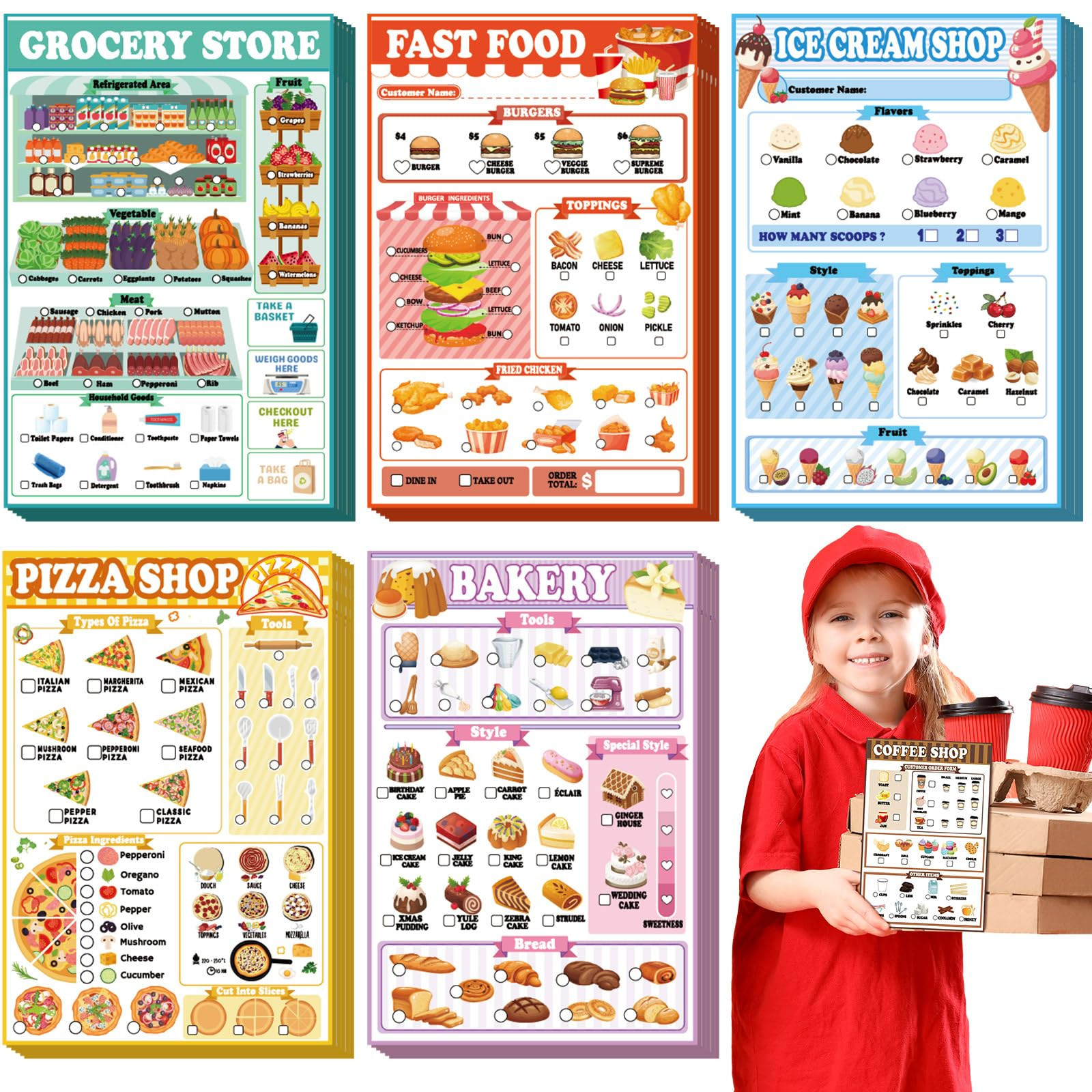 Eaasty 6 Pack Kids Pretend Play Notepads 4 x 6 Inch Playtime Pads for Kids 40 Pages Pretend Noteb... | Amazon (US)