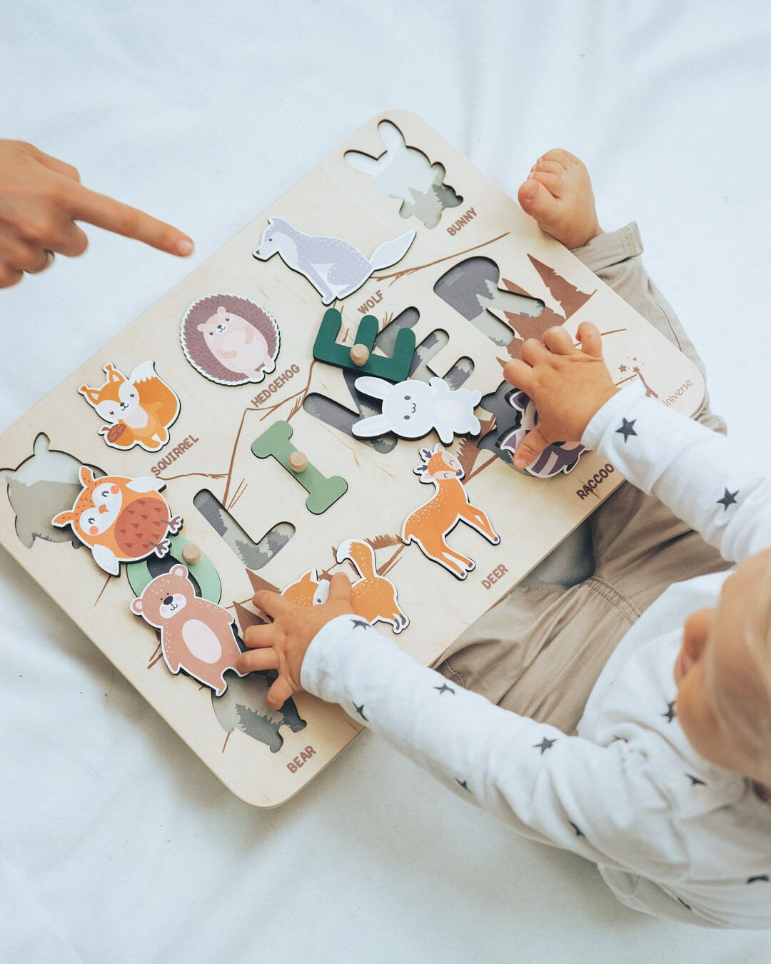 Baby Name Puzzle, Busy Board, Woodland Animals, Baby Activity Toy, Toddler Montessori Toys, 2nd B... | Etsy (US)