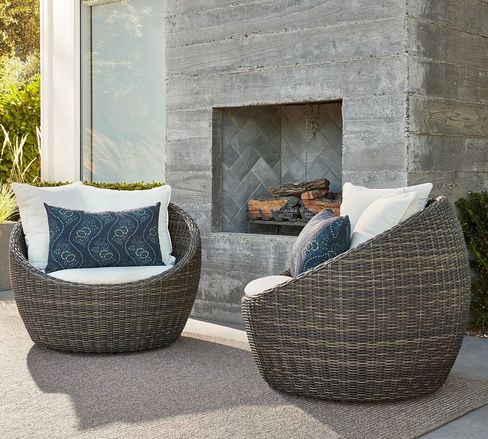 Torrey Wicker Papasan Swivel Outdoor Lounge Chair | Pottery Barn (US)