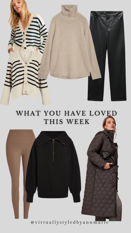 Weekly Loves 

Striped jumpers, Sezane knits, faux leather trousers, varley, quilted coats 