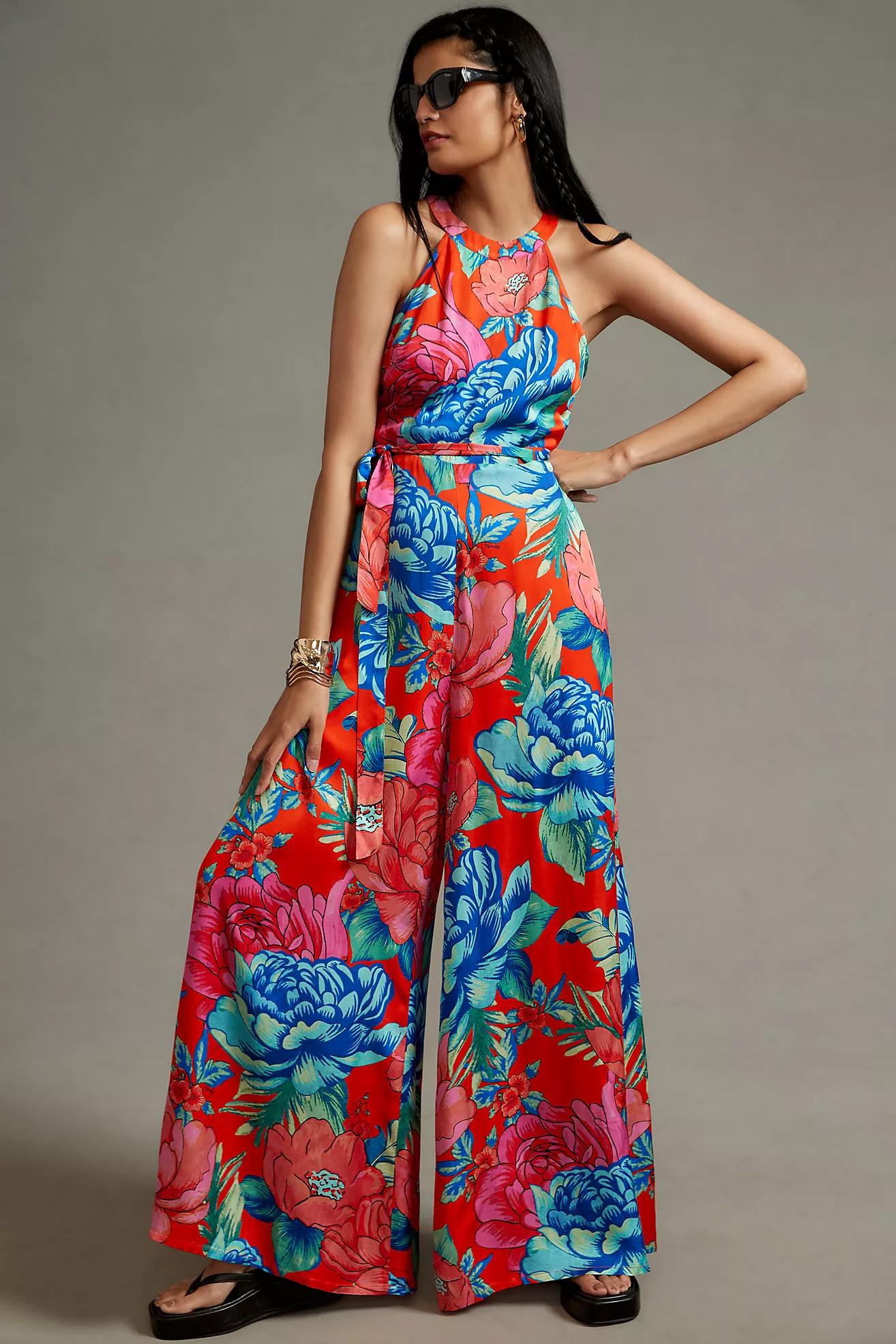 Farm Rio x Anthropologie Linen Halter Jumpsuit | Anthropologie (US)