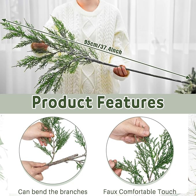 Giegxin 2 Pack Large Christmas Cypress Stems 38" Artificial Pine Branches Picks Greenery Stems Fa... | Amazon (US)
