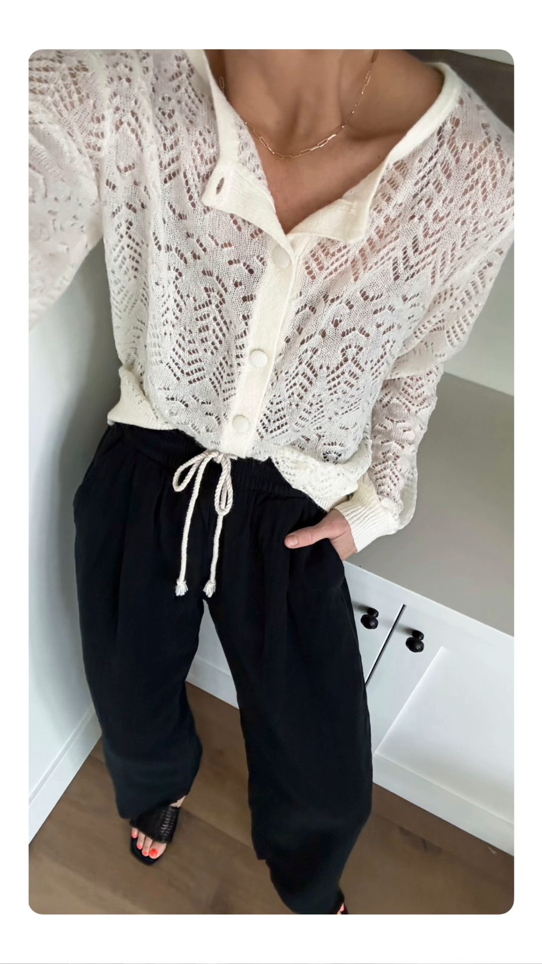 New Amazon + Target + Old Navy
I love a budget friendly outfit that looks expensive.
Delicate pointelle cardigan is so pretty- wearing my go-to nude cami underneath, gauze pull on pants with the most flattering silhouette, and woven sandals with memory foam sole.🫶🏽
Everything fits tts, but could could size down in pants if you’re shorter than 5’6” and cardi is generous too.

#LTKOver40 #LTKmomlife #LTKgrwm