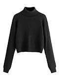 Milumia Women Crop Turtleneck Sweaters Basic Fall Winter Solid Pullover Long Sleeves Black XL | Amazon (US)