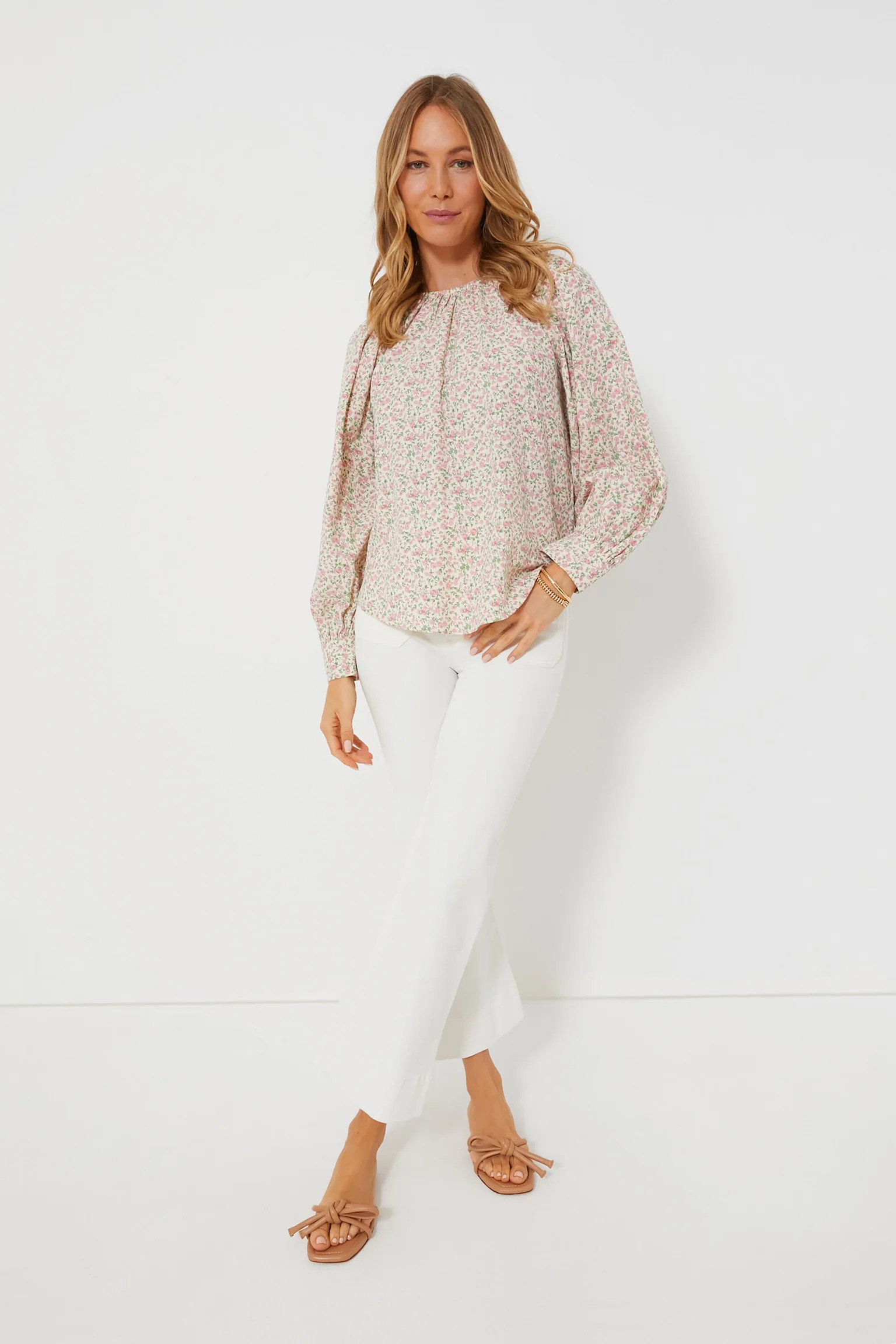 Pink Ditsy Floral Long Sleeve Maxine Blouse | Tuckernuck (US)