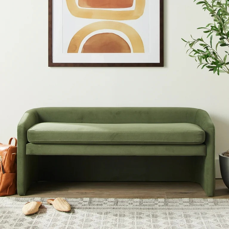 Better Homes & Gardens Wyatt Velvet Accent Bench, Olive | Walmart (US)