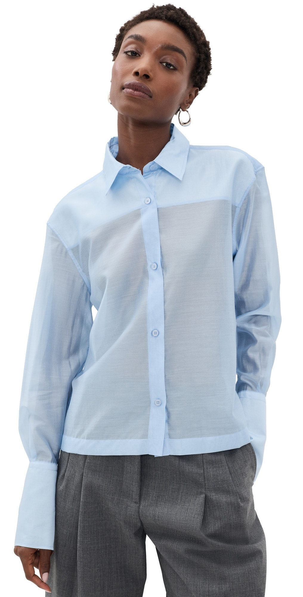 The Latest Ciara Muslin Button Down Shirt Light Blue M | Shopbop