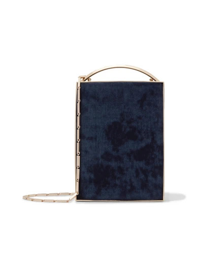 Eddie Borgo - Mak Minaudière Leather-trimmed Brushed-twill Clutch - Navy | NET-A-PORTER (US)