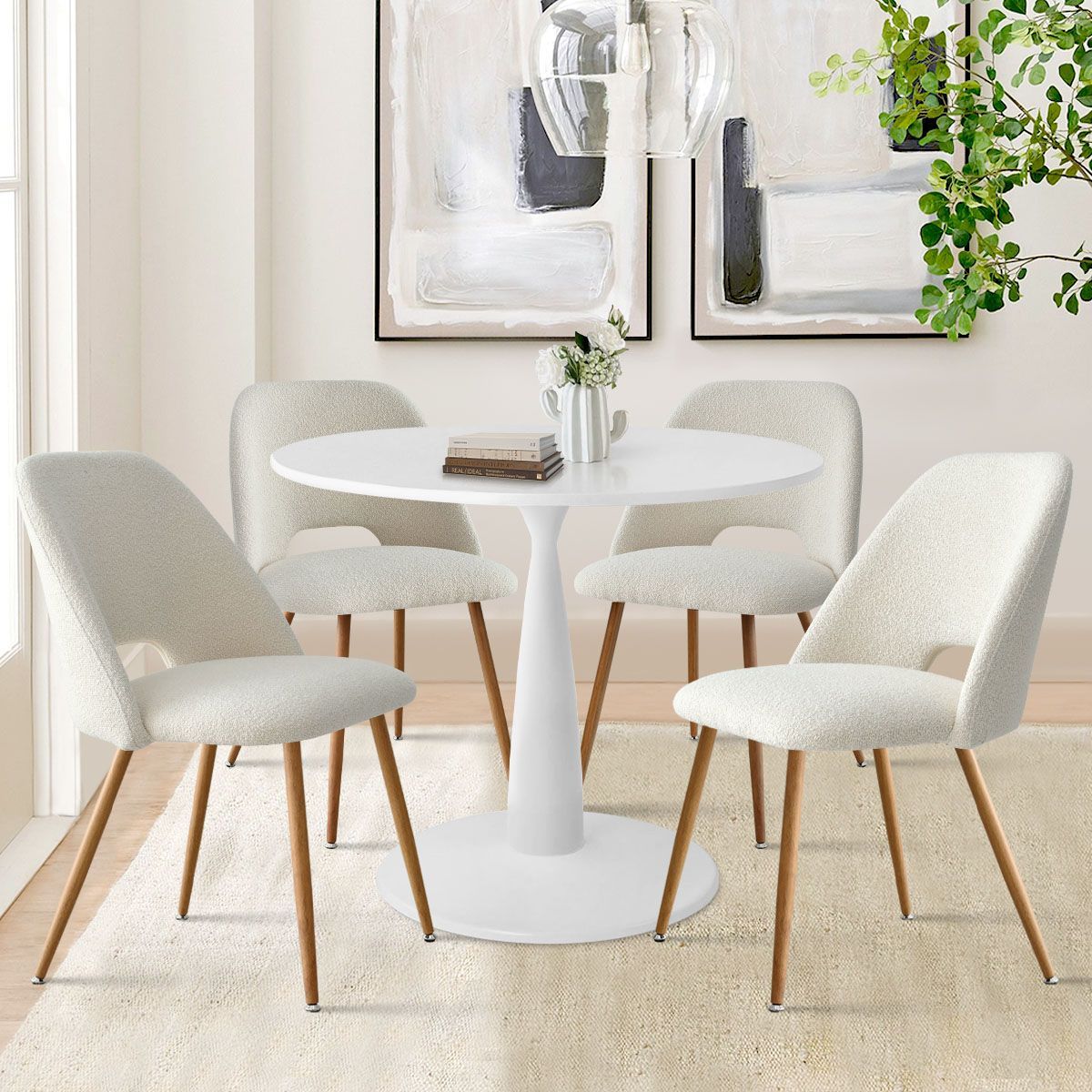 5-Piece Round-Shaped Dining Table Set,35" Round Pedestal Dining Table With 4  Upholstered Bouclé... | Target