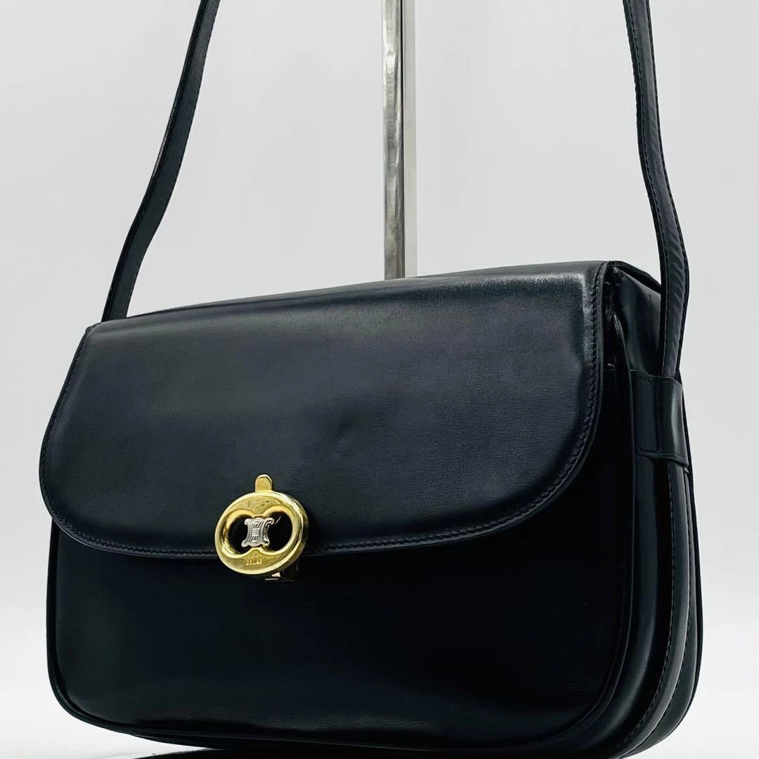 Auth CELINE Shoulder Bag pouch Trionf box-shape Black Leather from Japan | eBay US