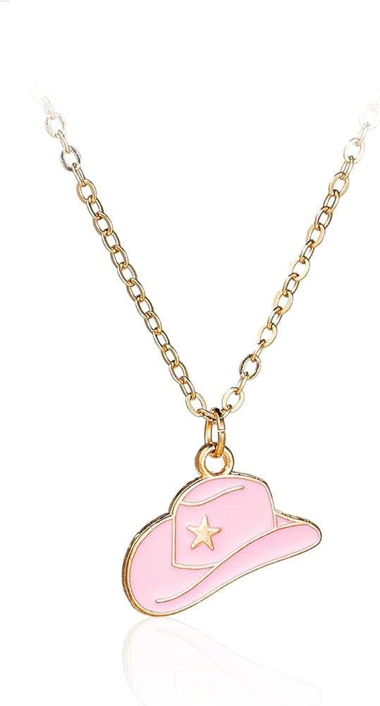 Western Gold Plated Pink Pendant Necklace Cowboy Boot Hats 14k Gold Necklaces Disco Cow Charms Co... | Amazon (US)