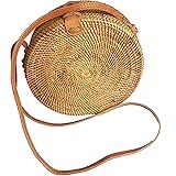 Rattan Nation - Handwoven Round Rattan Bag (Plain Weave Ribbon Closure), Straw Bag | Amazon (US)