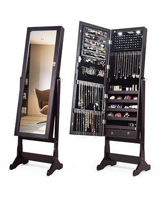 Lockable Mirrored Jewelry Cabinet with Stand and 2 LED Lights | Macy's
