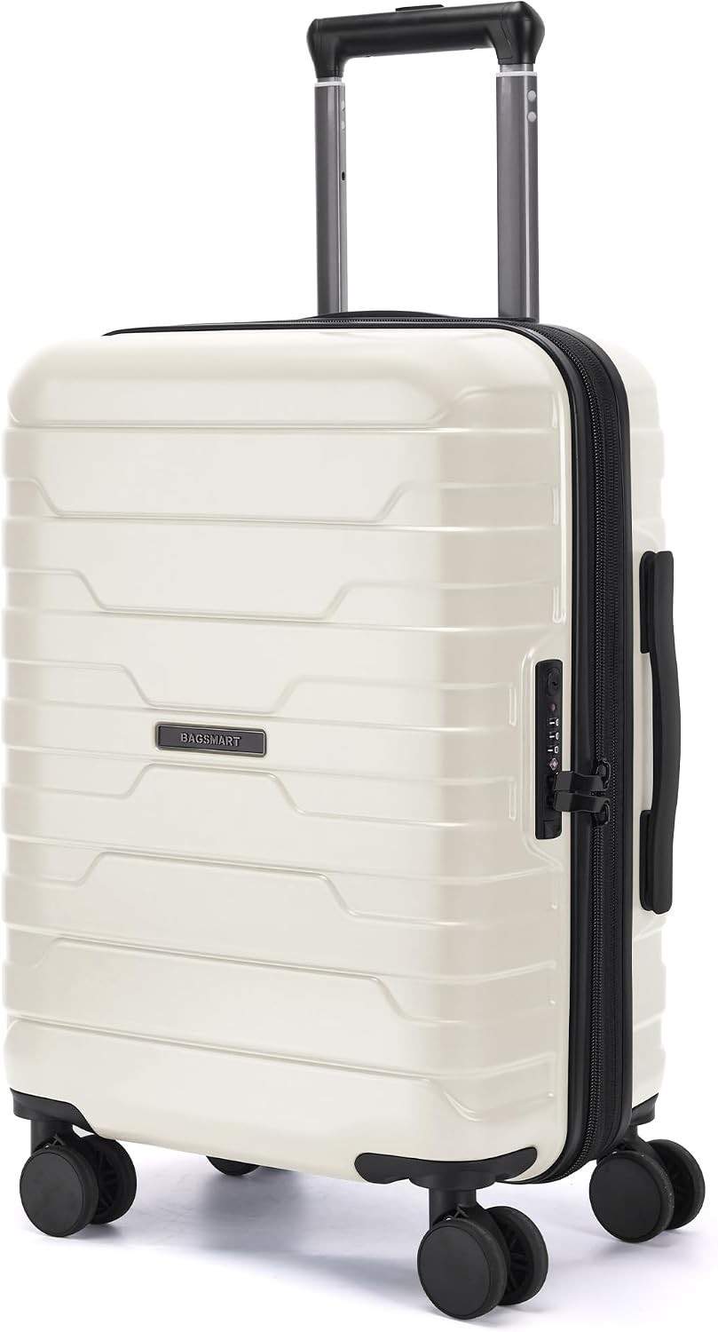 BAGSMART Carry-On Luggage 20" Expandable Spinner 22x14x9,White | Amazon (US)