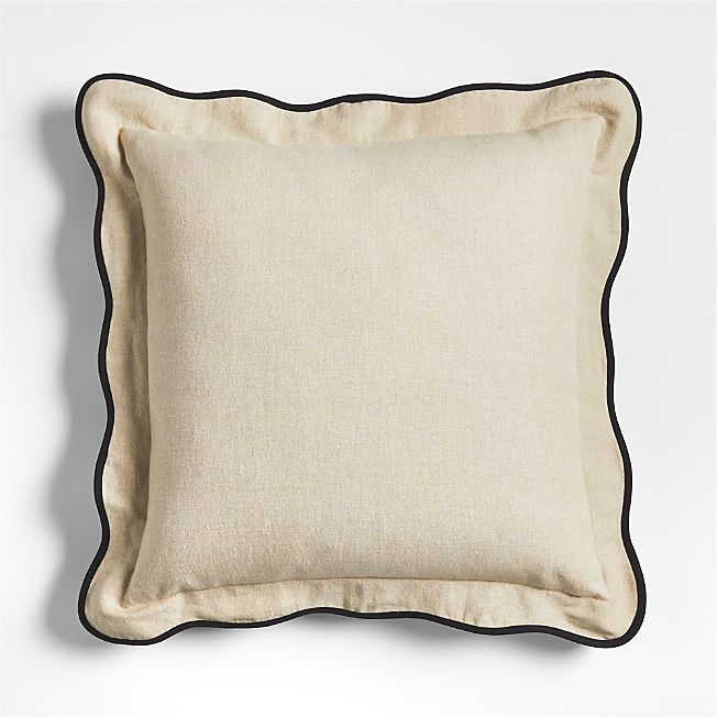 Amalfi Cotton Linen Scallop Edge 23"x23" Ink Black Throw Pillow with Down-Alternative Insert + Re... | Crate & Barrel