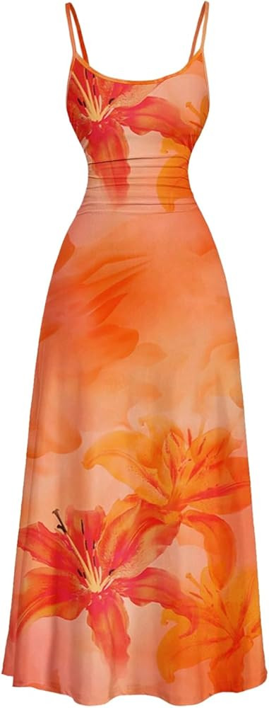 GORGLITTER Women's Floral Maxi Dress Wedding Guest Spaghetti Strap Slip Flowy Boho Long Cami Dres... | Amazon (US)
