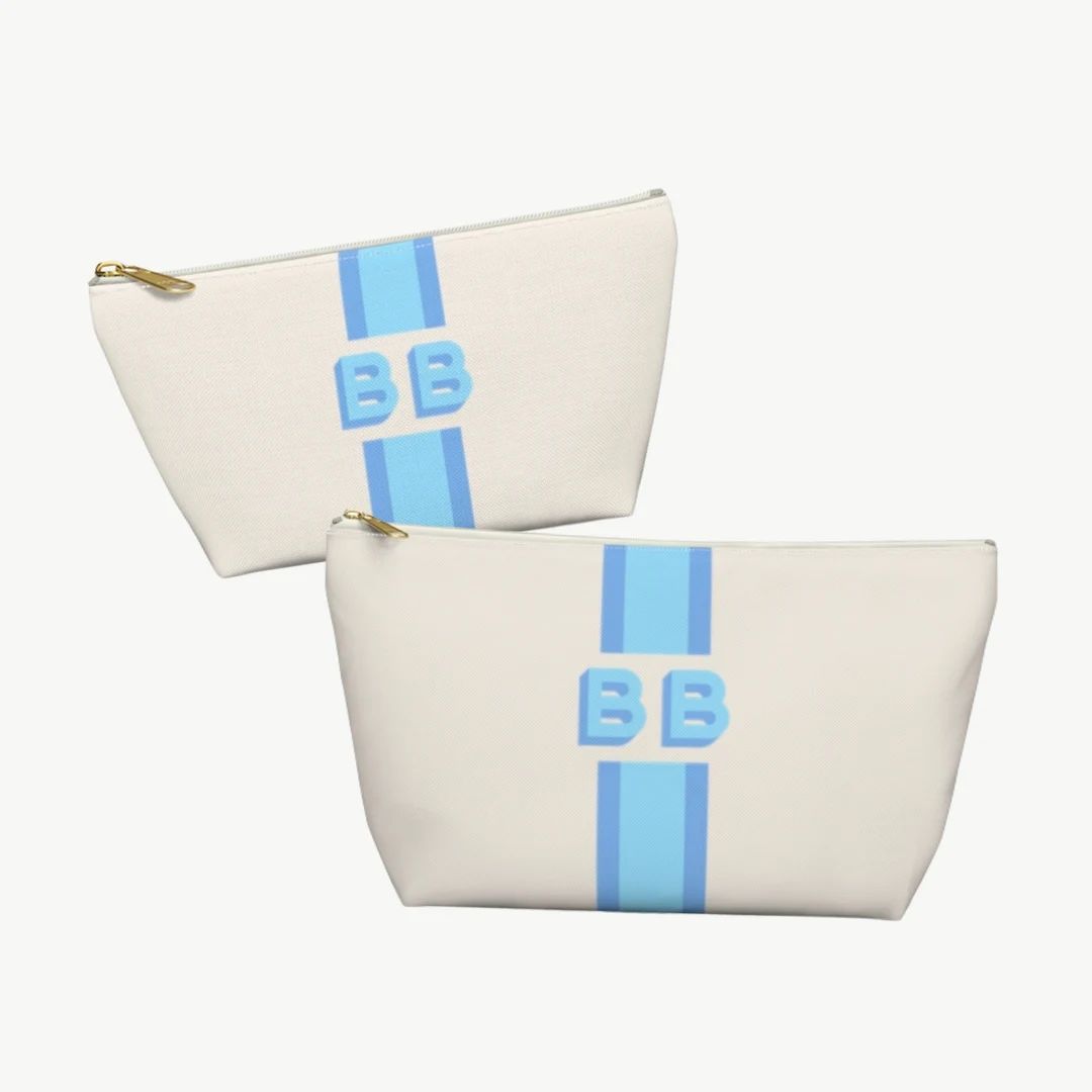 cream canvas stripe shadow monogram Custom Makeup Bag set, Personalized Bridesmaid Gift, Bridal P... | Etsy (US)