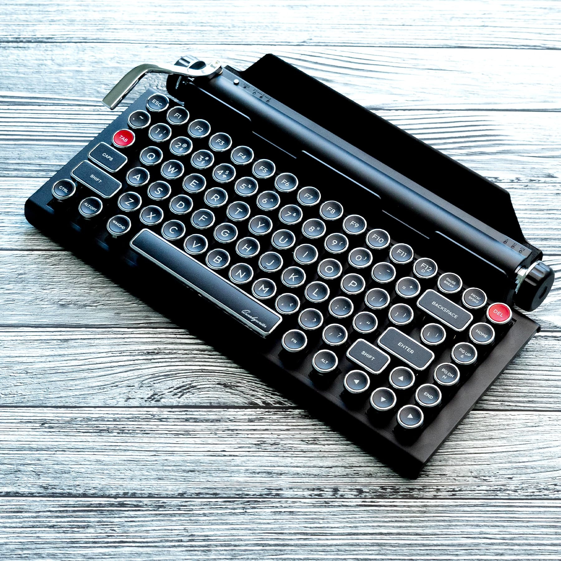 QWERKYTOYS QWERKYWRITER 2 Premium Aluminum Retro Typewriter Mechanical Keyboard with Hot-Swappable Switches, Fast Wireless Mode, Page Scroll Knob & Heavy-Duty Tablet Stand Mac/Win/Android/iOS | Amazon (US)