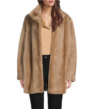 Donna Karan Faux Fur Stand Collar Button Front Coat | Dillard's | Dillard's