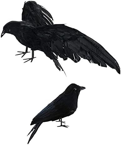 CREPRO 2 Pack Halloween Black Crows, Handmade Crows Halloween Decorations with Realistic Black Fe... | Amazon (US)