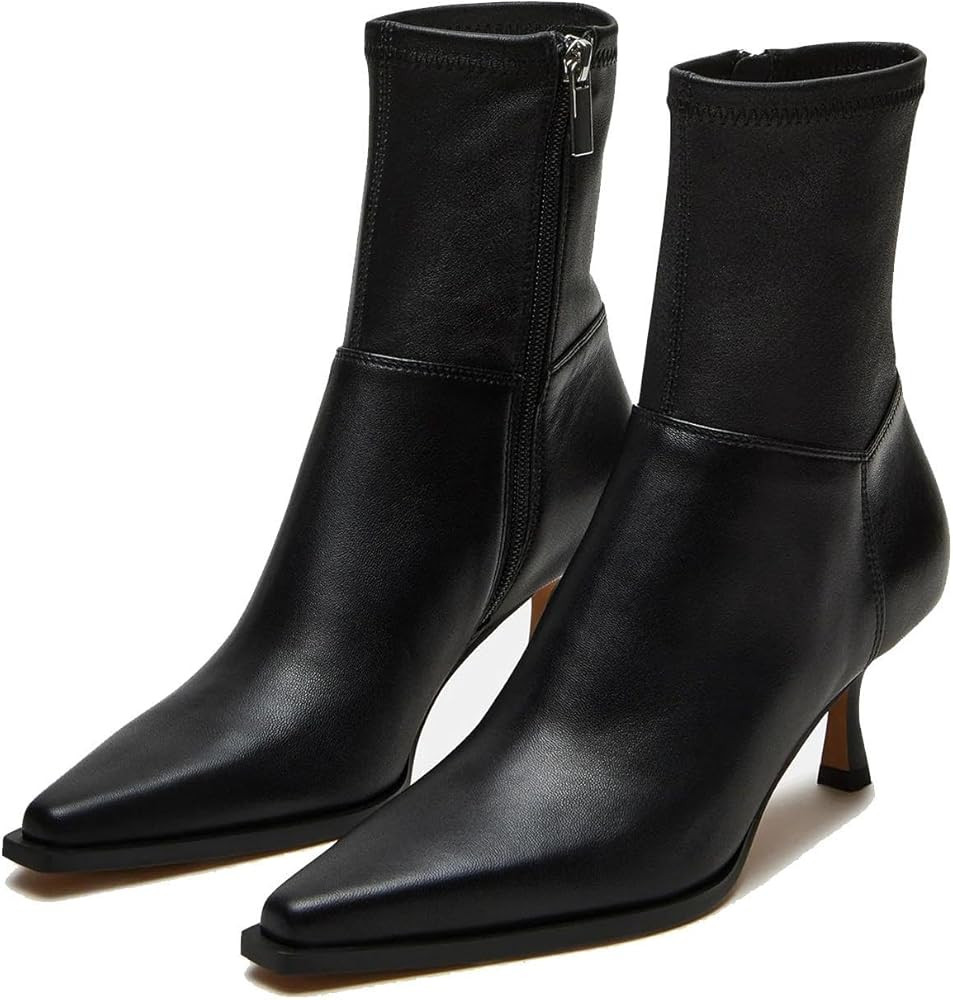 Womens Brown Suede Fall Boots Side Zip Ankle Boots Pointed Toe Mid Calf Boots Kitten Heel Boots D... | Amazon (US)