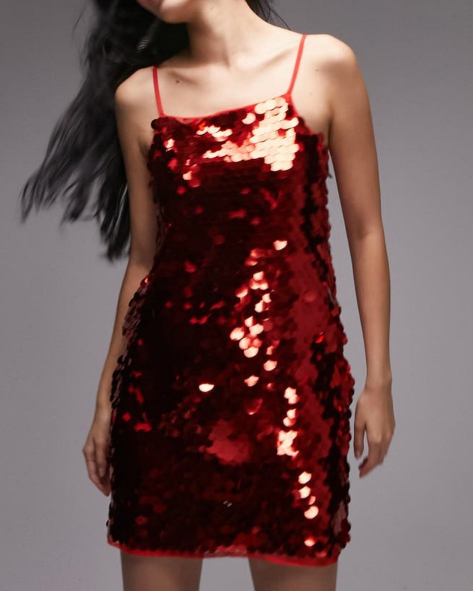 Red dress, red mini dress, sequin dress, disc sequin dress, holiday outfit

#LTKHoliday #LTKbeauty #LTKunder100