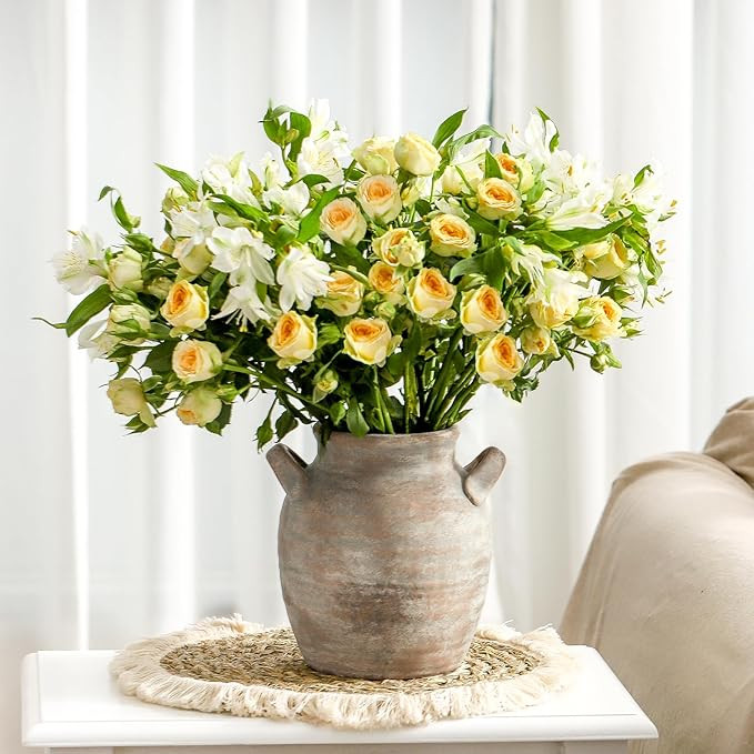 Ceramic Flower Vase Home Decor - Farmhouse Table Vases with Handle Living Room Decoration Vintage... | Amazon (US)