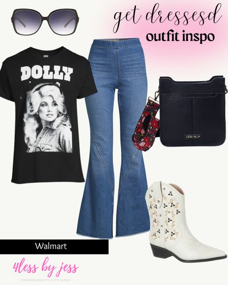 $9 Dolly Shirt at Walmart! I paired it with flare jeans and western boots. This would be a cute casual Nashville outfit idea. 

#walmartpartner #walmartfashion @walmart 

#LTKunder50 #LTKshoecrush #LTKstyletip