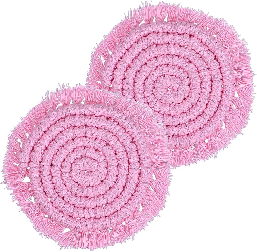 2PCS Car Cupholder Coaster,3.54In Cotton Knitted Car Cup Coasters Pink, Bohemian Style Pink Cars ... | Amazon (US)