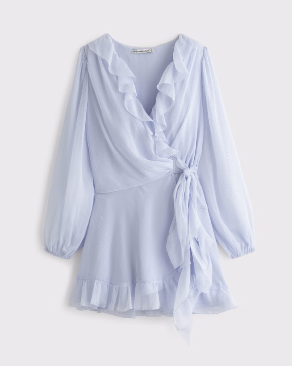 Long-Sleeve Draped Wrap Mini Dress | Abercrombie & Fitch (US)