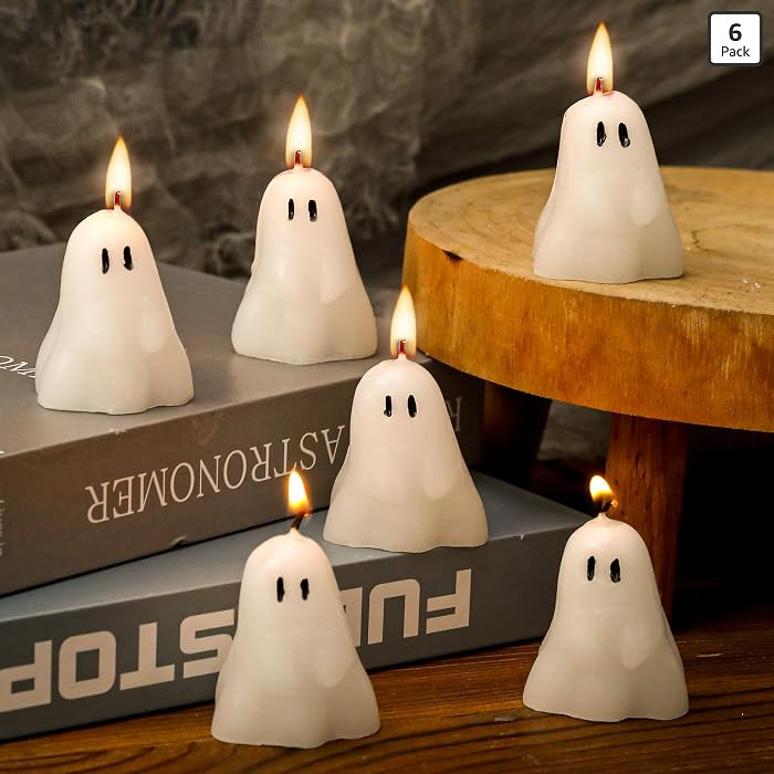 6 Pcs Halloween Ghost Candles, 2" x 1.6" Ghost Shaped Decor Candles | Amazon (US)