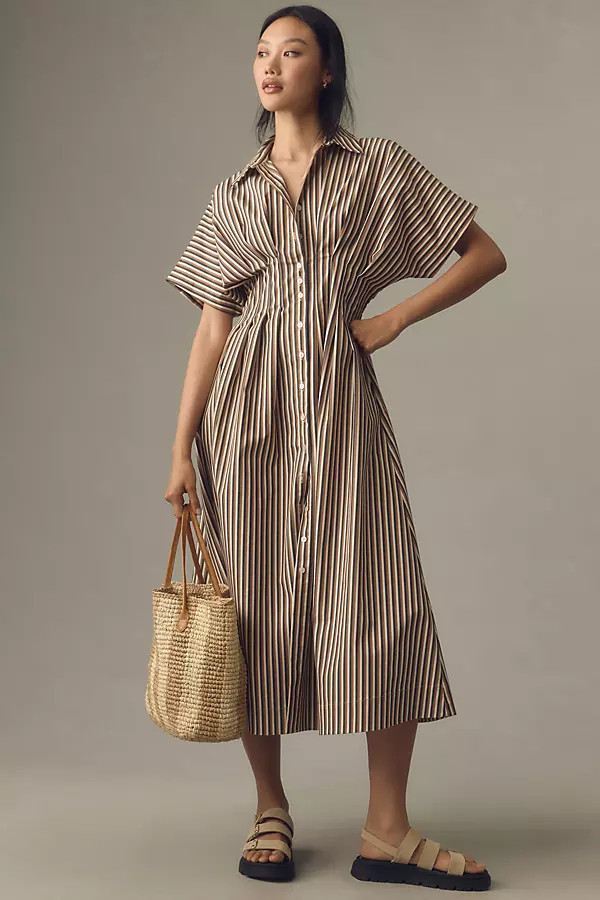 The Tobie Button-Front Pleated Shirt Dress by Exquise | Anthropologie (US)