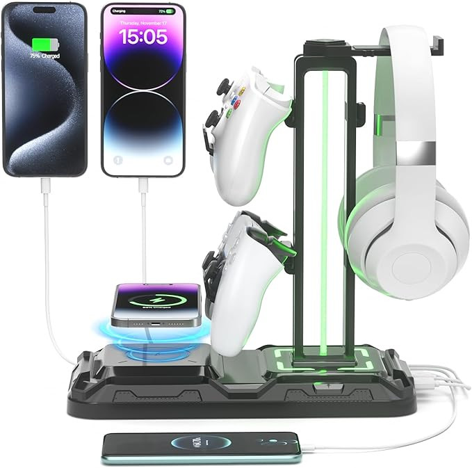 KDD Headphone & Controller Stand with Wireless Charging - Rotatable Headset Stand with 9 Light Mo... | Amazon (US)