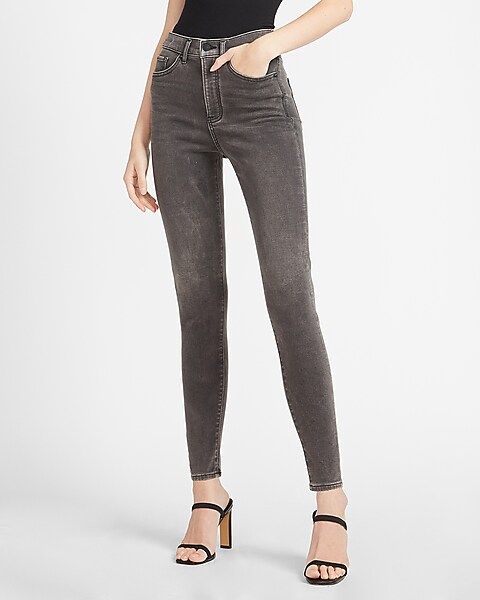 High Waisted Luxe Comfort Knit Black Skinny Jeans | Express