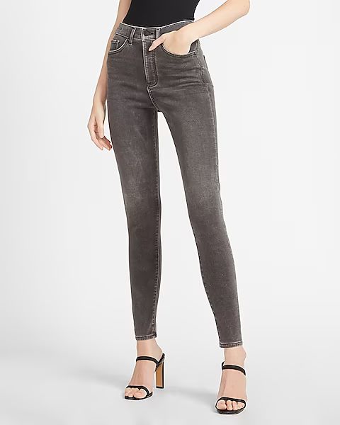 High Waisted Luxe Comfort Knit Black Skinny Jeans | Express