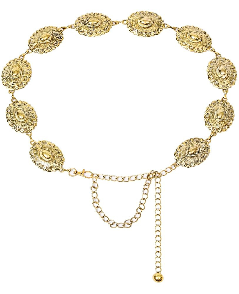 Pasuot Chain Concho Belts for Women - Metal Western Cowgirl Belts Adjustable Oval Conch Waist Bel... | Amazon (US)