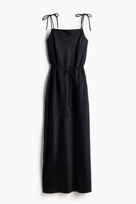 $20 black tie detail satin midi dress - also comes in ivory! 

#LTKfindsunder50 #LTKstyletip #LTKSeasonal