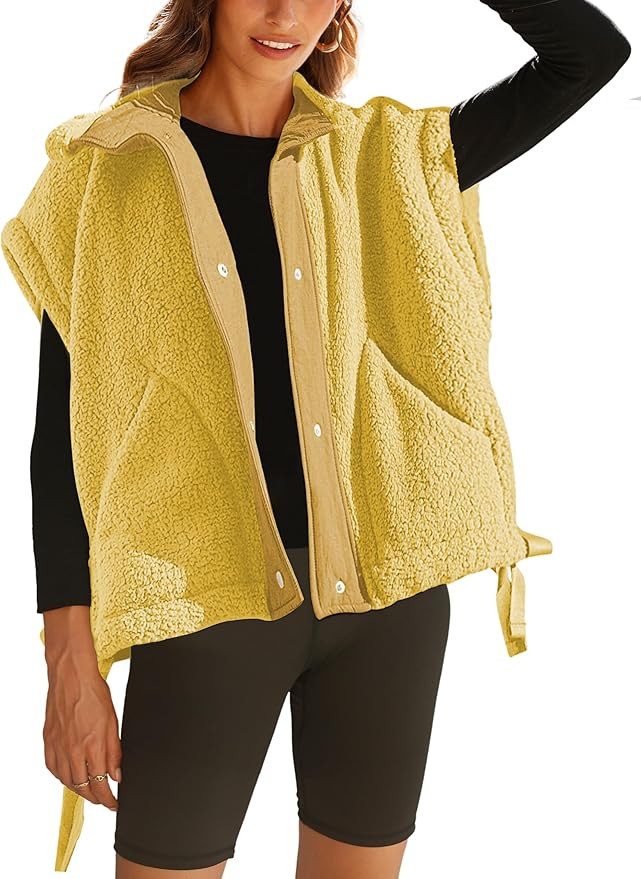 Sherpa Jacket for Women Casual Fleece Vest Oversized Sleeveless Outwear Warm Button Down Gilet wi... | Amazon (US)