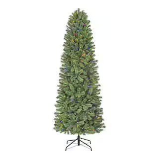 Home Accents Holiday 7.5 ft. Pre-Lit LED Festive Pine Slim Artificial Christmas Tree T4 23HD40006... | The Home Depot
