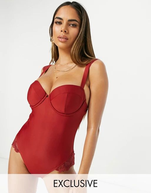 Wolf & Whistle Exclusive Fuller Bust underwired swimsuit in berry red | ASOS (Global)