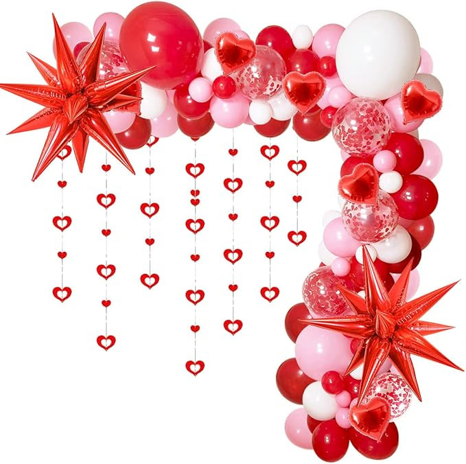 Valentines Day Balloon Arch Garland Kit, Valentines Red Pink White Balloon with Bling Heart Hangi... | Amazon (US)