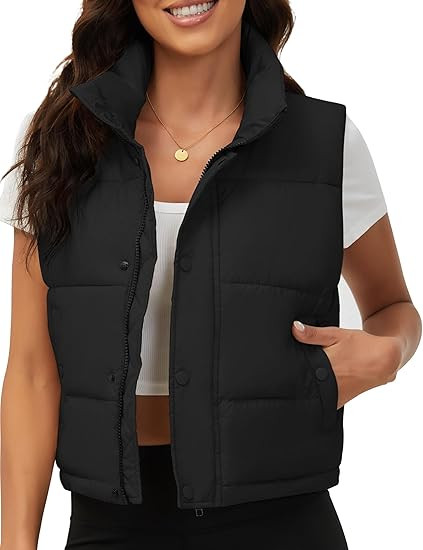 Fengbay Womens Puffer Vest Sleeveless Puffy Cropped Vests Stand Collar Vest Lightweight Bubble Qu... | Amazon (US)