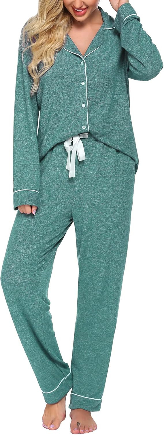 Ekouaer Women's Pajamas Long Sleeve Sleepwear Casual Button Down Loungewear Soft Pjs Set S-XXL | Amazon (US)