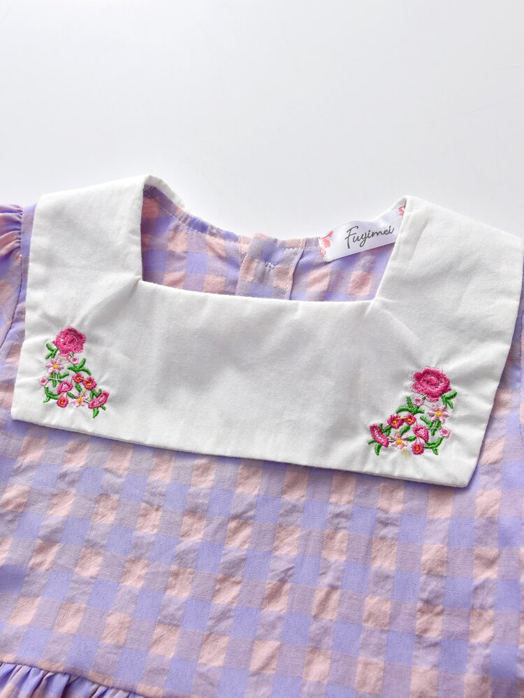 Toddler Girls Floral Embroidered Gingham Smock Dress | SHEIN