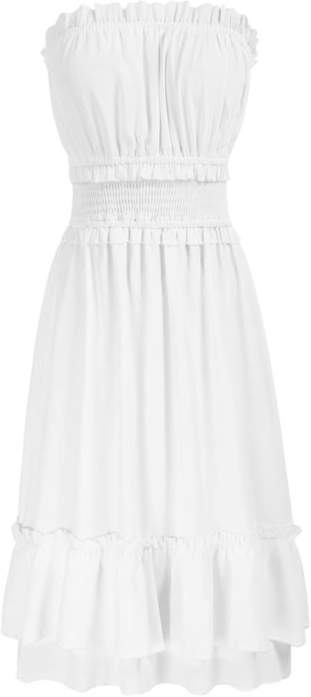 GRACE KARIN 2023 Women's Summer Strapless Dress Cute Smocked Ruffle Casual Beach Midi Dress(S-2XL) | Amazon (US)