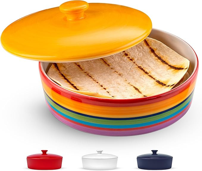 KooK Tortilla Warmer, Tortilla Holder, Taco Bar, Ceramic Hand-painted with Lid, Authentic, Microw... | Amazon (US)