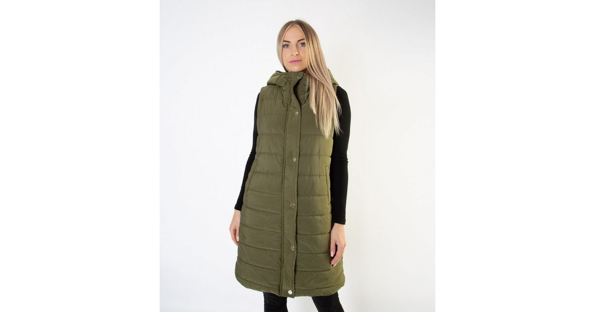Gini London Khaki Padded Long Hooded Gilet
						
						Add to Saved Items
						Remove from Save... | New Look (UK)