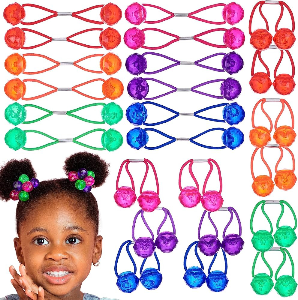 24pc Ponytailers Ponytail Balls Hair Elastics, 16mm Diamond-Cut Gem-Shaped Bright Multicolored Tw... | Amazon (US)